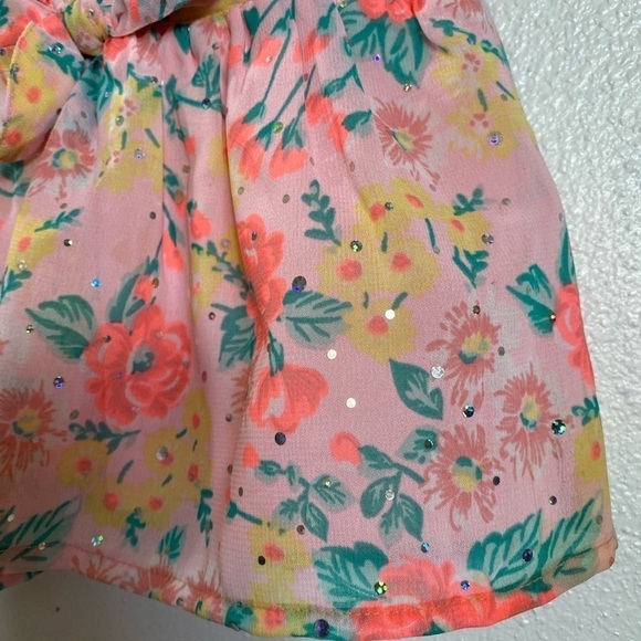 Little Lass pink floral dress with flutter sleeves and sequins size 5 - Picture 7 of 8